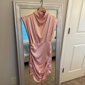 Lyaner Women's Blush Pink Satin Sleeveless Ruched Bodycon Mini Dress Size S